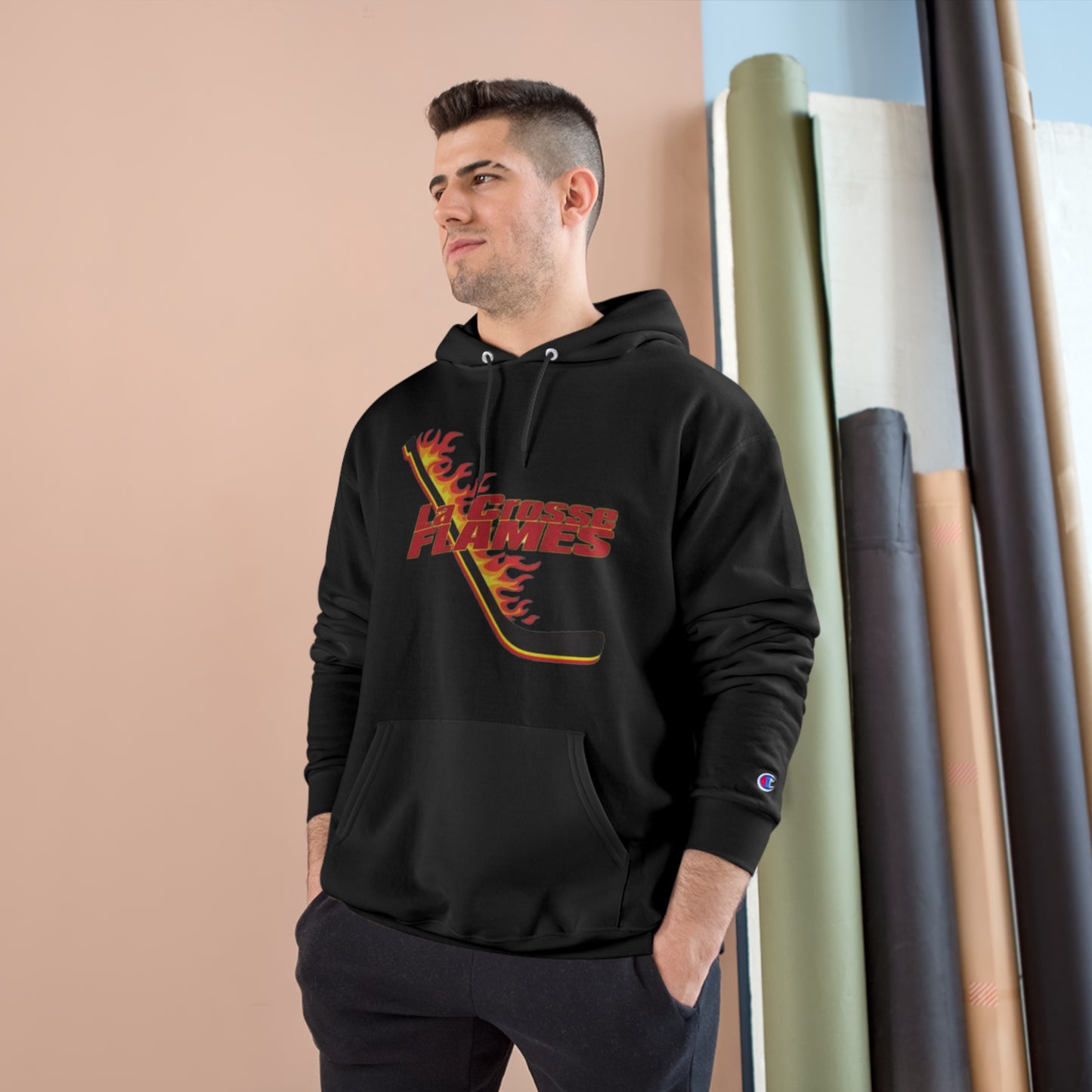 LA CROSSE FLAMES Champion Brand Hoodie