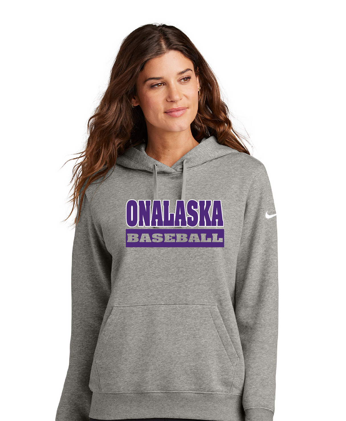 Onalaska Baseball Women's Club Fleece Sleeve Swoosh Pullover Hoodie