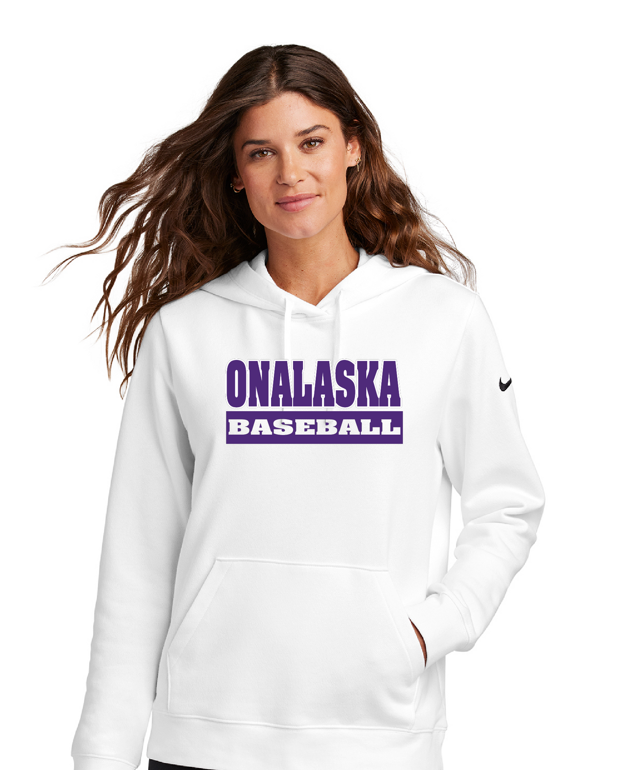 Onalaska Baseball Women's Club Fleece Sleeve Swoosh Pullover Hoodie