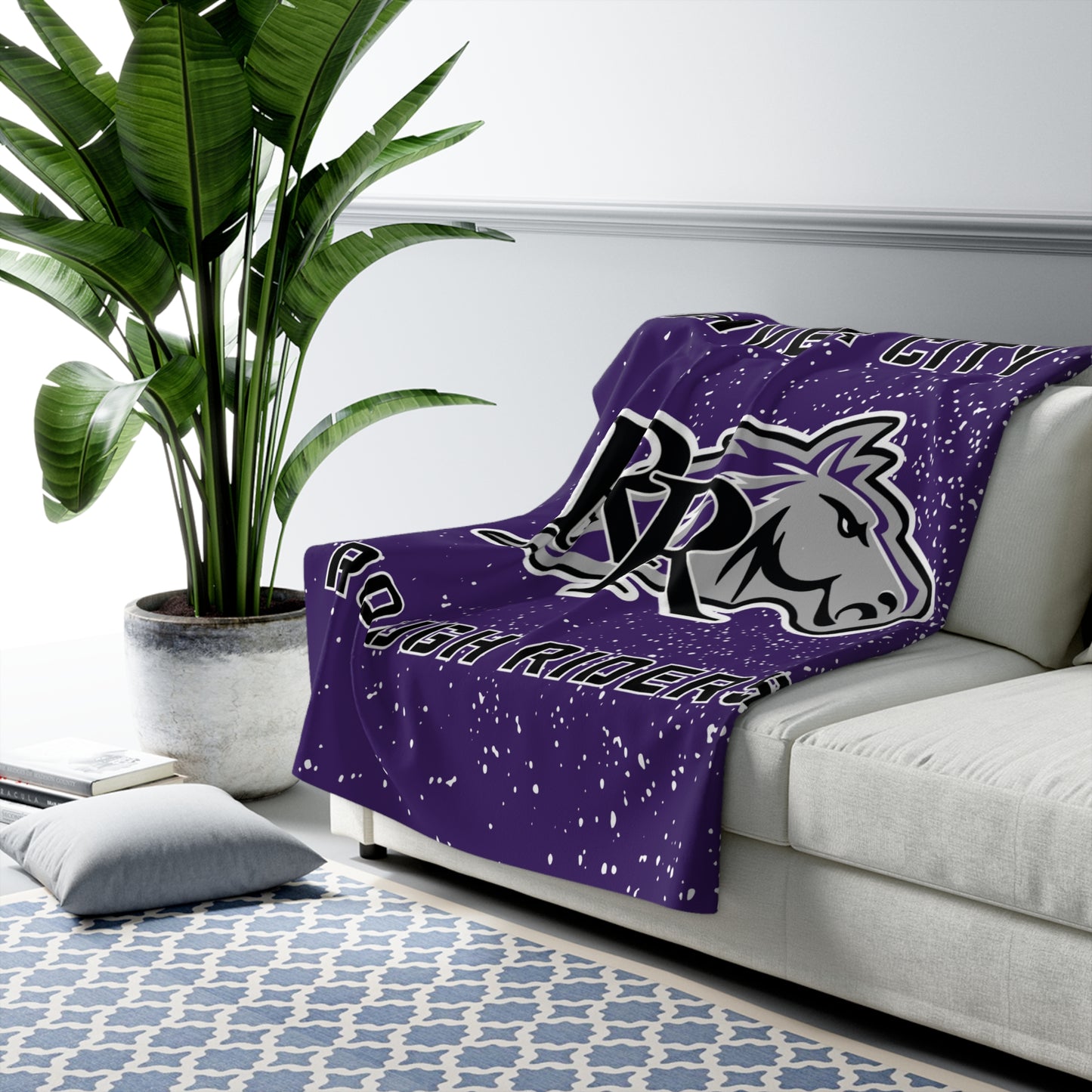 RIVER CITY ROUGH RIDERS PURPLE Sherpa Fleece Blanket