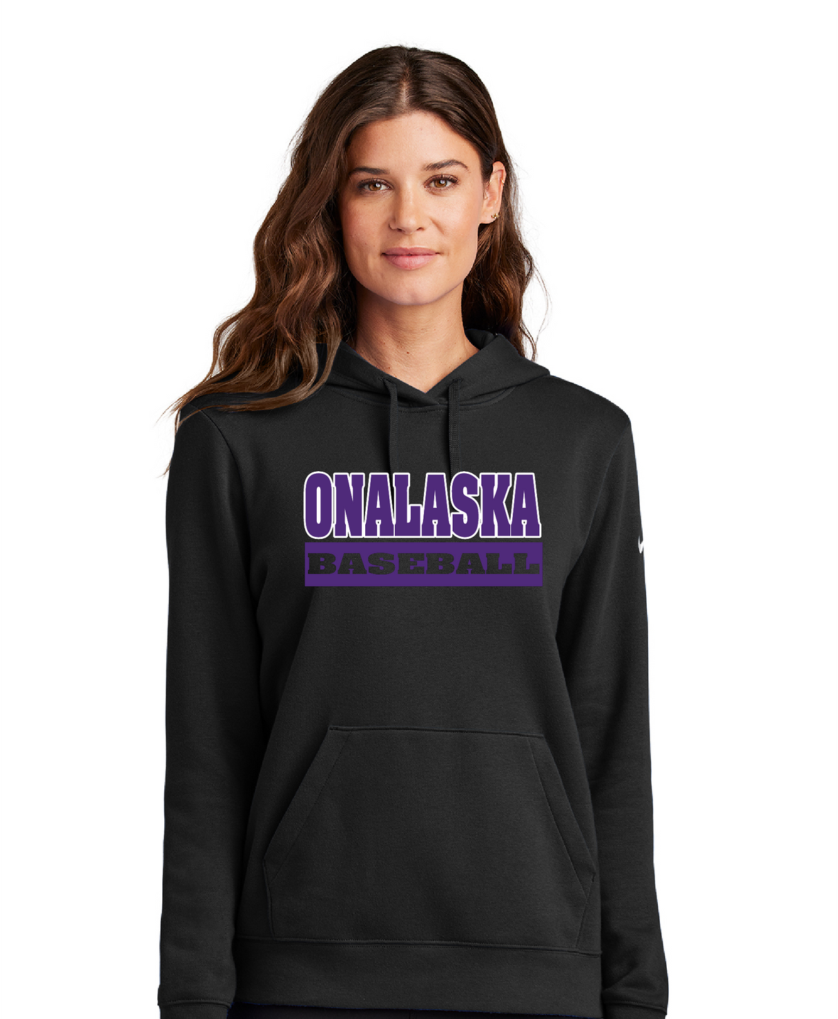Onalaska Baseball Women's Club Fleece Sleeve Swoosh Pullover Hoodie